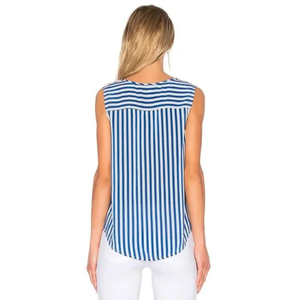 Joie Tyson Tank 100% Silk Front Tie High Seas Blue & Porcelain White Stripe M - Picture 2 of 5
